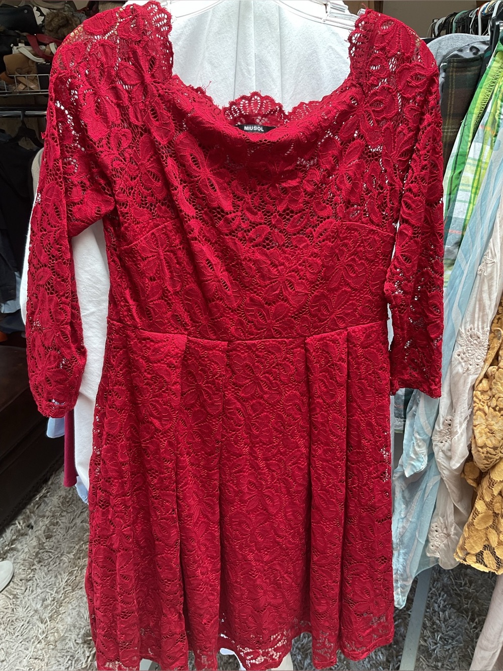 Miusol. Red Lace Fit-and-Flare Dress